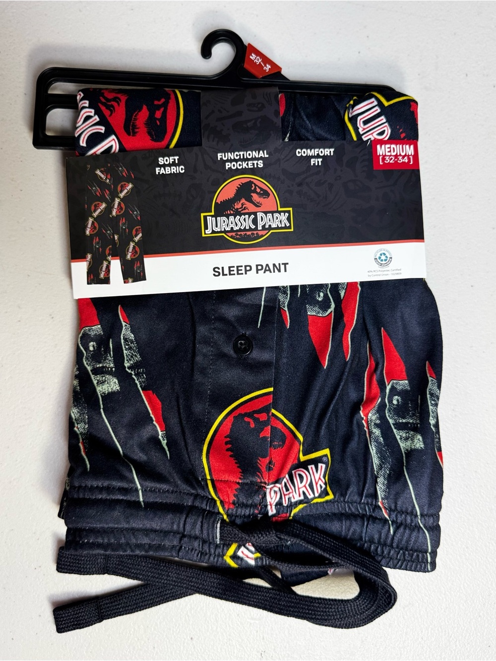 Bioworld Black Sleep Pants with Red & Yellow Jurassic Logo